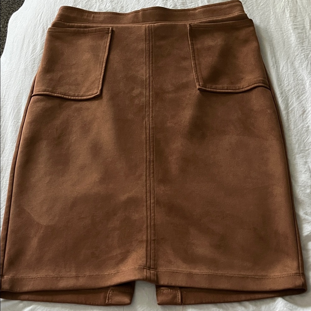 Brown Suede Midi Skirt